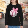 Cute Coquette Baseball Pink Bow Player & Fan Girls Youth Long Sleeve Tee Cute Coquette Baseball Pink Bow Player & Fan Girls Youth Long Sleeve Tee