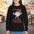 Hit Hard Run Fast Turn Left Baseball Player Youth Long Sleeve Tee Hit Hard Run Fast Turn Left Baseball Player Youth Long Sleeve Tee