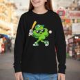 Lucky Shamrock Playing Baseball St Patrick's Kids Boys Youth Long Sleeve Tee