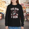 You Run I Gun Baseball Catcher Softball Player Youth Long Sleeve Tee