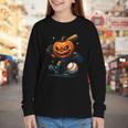 Spooky Halloween Scary Pumpkin Baseball Player Witchy Vibes Youth Long Sleeve Tee Spooky Halloween Scary Pumpkin Baseball Player Witchy Vibes Youth Long Sleeve Tee