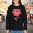Sporty Rose Graphic With Baseball And Rugby Ball Petals Youth Long Sleeve Tee
