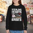 Stealing Hearts Like I Steal Bases Baseball Valentines Youth Long Sleeve Tee