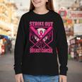 Strike Out Breast Cancer Baseball Ice Cream Drip Youth Long Sleeve Tee