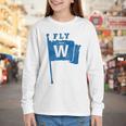 Fly The W Chicago Baseball Winning Flag Distressed Premium Tri-Blend Youth Long Sleeve Tee Fly The W Chicago Baseball Winning Flag Distressed Premium Tri-Blend Youth Long Sleeve Tee