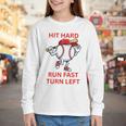Hit Hard Run Fast Turn Left Baseball Player Premium Tri-Blend Youth Long Sleeve Tee