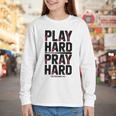 Play Hard Pray Hard Youth Boy Christian Baseball Jesus Youth Long Sleeve Tee