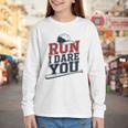 Run I Dare You Baseball Catcher Player Fan Youth Long Sleeve Tee Run I Dare You Baseball Catcher Player Fan Youth Long Sleeve Tee