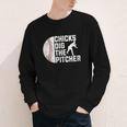 Chicks Dig The Pitcher Baseball Youth Long Sleeve Tee