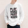 Play Hard Pray Hard Youth Boy Christian Baseball Jesus Youth Long Sleeve Tee