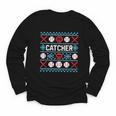 Baseball Catcher Ugly Christmas Sweater Pattern Sports Xmas Youth Long Sleeve Tee
