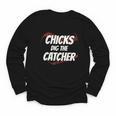 Baseball Seams Chicks Dig The Catcher Youth Long Sleeve Tee Baseball Seams Chicks Dig The Catcher Youth Long Sleeve Tee