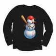 Baseball Snowman Merry Christmas Xmas Pajamas Men Women Kids Youth Long Sleeve Tee