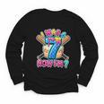 Blue Checkered I Was 6 Now I'm 7 Birthday Cake Baseball Drip Youth Long Sleeve Tee