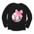 Cute Coquette Baseball Pink Bow Player & Fan Girls Youth Long Sleeve Tee Cute Coquette Baseball Pink Bow Player & Fan Girls Youth Long Sleeve Tee
