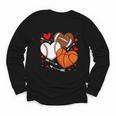Cute Heart Baseball Basketball Football Valentine Boy Men Youth Long Sleeve Tee