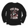 You Run I Gun Baseball Catcher Softball Player Youth Long Sleeve Tee