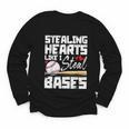 Stealing Hearts Like I Steal Bases Baseball Valentines Youth Long Sleeve Tee