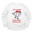 Hit Hard Run Fast Turn Left Baseball Player Premium Tri-Blend Youth Long Sleeve Tee