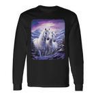 2 Weiße Pferdetehen Auf Einemerschneiten Hügel Langarmshirts