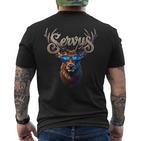 Trachten Herren Hirsch Lederhose Trachten T-Shirt mit Rückendruck