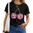 Ästhetischer Trendiger Y2k-Disco-Kugel Mit Kirsche Für Damen Girly T-shirt Frauen