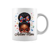 Autism Mom Afro Black Autism Awareness Messy Bun Coffee Mug