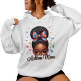 Autism Mom Afro Black Autism Awareness Messy Bun Women Hoodie