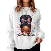 Autism Mom Afro Black Autism Awareness Messy Bun Women Sweatshirt