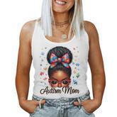 Autism Mom Afro Black Autism Awareness Messy Bun Women Tank Top