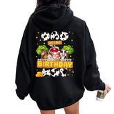 Dad And Mom Of The Birthday Boy Farm Family Matching Party Women Oversized Hoodie Back Print