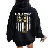 Vintage Army Proud Mom With American Flag Women Oversized Hoodie Back Print