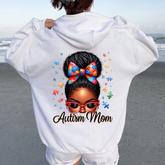 Autism Mom Afro Black Autism Awareness Messy Bun Women Oversized Hoodie Back Print