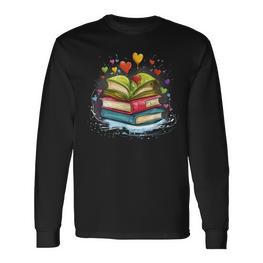Bunte Bücher Damen Liebe Bücher Aquarell Booklover Langarmshirts - Seseable