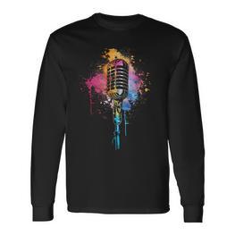 Sängerintage Mikrofon Aquarell Karaokeingen Langarmshirts - Seseable