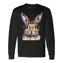 Süßer Hase Mit Leoparden Brille Aquarell Kaninchen Langarmshirts - Seseable