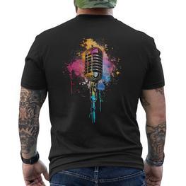 Sängerintage Mikrofon Aquarell Karaokeingen T-Shirt mit Rückendruck - Seseable