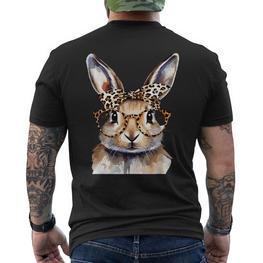 Süßer Hase Mit Leoparden Brille Aquarell Kaninchen T-Shirt mit Rückendruck - Seseable