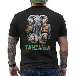 Tansania Big Five Wildlife In Aquarell Für Tansania-Fans T-Shirt mit Rückendruck - Seseable