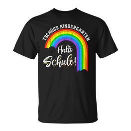 Tschüss Kindergarten Hallochule Regenbogen Einschulung T-Shirt - Seseable
