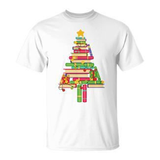 Books Christmas Tree Xmas Librarian Book Lovers Pajama T-Shirt - Bookorys AU