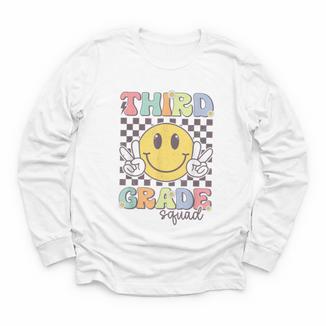 Third Grade Squad Smile Face 3rd Grade Back To School Youth Long Sleeve Tee - Savourry