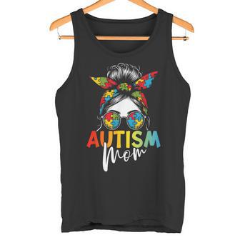 Autismo Mamá Moño Desordenado Color Puzzle Autismo Conciencia Autista Camiseta sin mangas - Regaloses