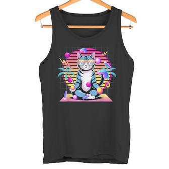 Cool Cat 瞑想 ヴェイパーウェーブ 80年代 レトロ シンセウェーブ タンクトップ - Kawaiitshirt