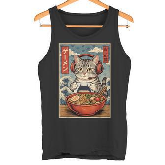 Gato Gamer Kawaii Lindo Divertido Ramen Estilo Retro Japonés Camiseta sin mangas - Regaloses