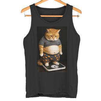 Gato Regordete A Escala Divertido Gatito Pesando En Diseño Felino Camiseta sin mangas - Regaloses