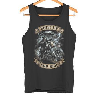 Grim Reaper オートバイ バイカー スケルトン シャット アップ アンド ライド タンクトップ - Kawaiitshirt
