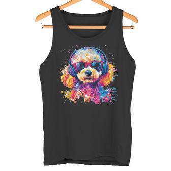 Hund Pudel Musik Kopfhörer Bunt Kunst Fellnase Pudel Tank Top - Seseable