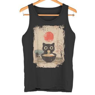 Lustige Kawaiichwarze Katze Isst Ramen Nudelnchüssel Tank Top - Seseable