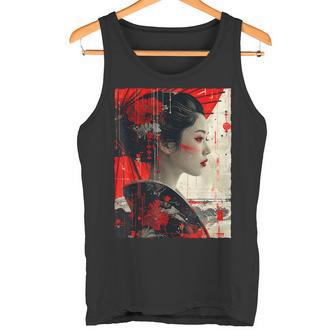 Rojo Negro Geisha Japonesa Kimono Anime Estética Arte Camiseta sin mangas - Regaloses